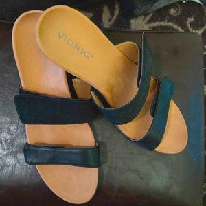 Never worn Vionic slides with velcro straps.Top strap suede,bottom is leather.